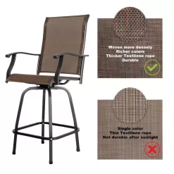 Nuu Garden Brown 5-Piece Metal Patio Outdoor Bar Set with High Swivel Bistro Chairs and Square Table