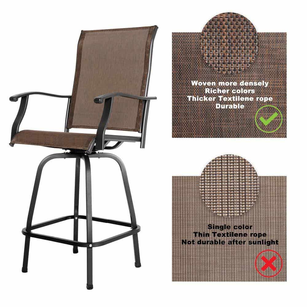 Nuu Garden Brown 5-Piece Metal Patio Outdoor Bar Set with High Swivel Bistro Chairs and Square Table