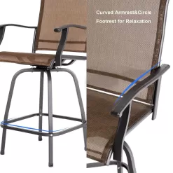Nuu Garden Brown 5-Piece Metal Patio Outdoor Bar Set with High Swivel Bistro Chairs and Square Table