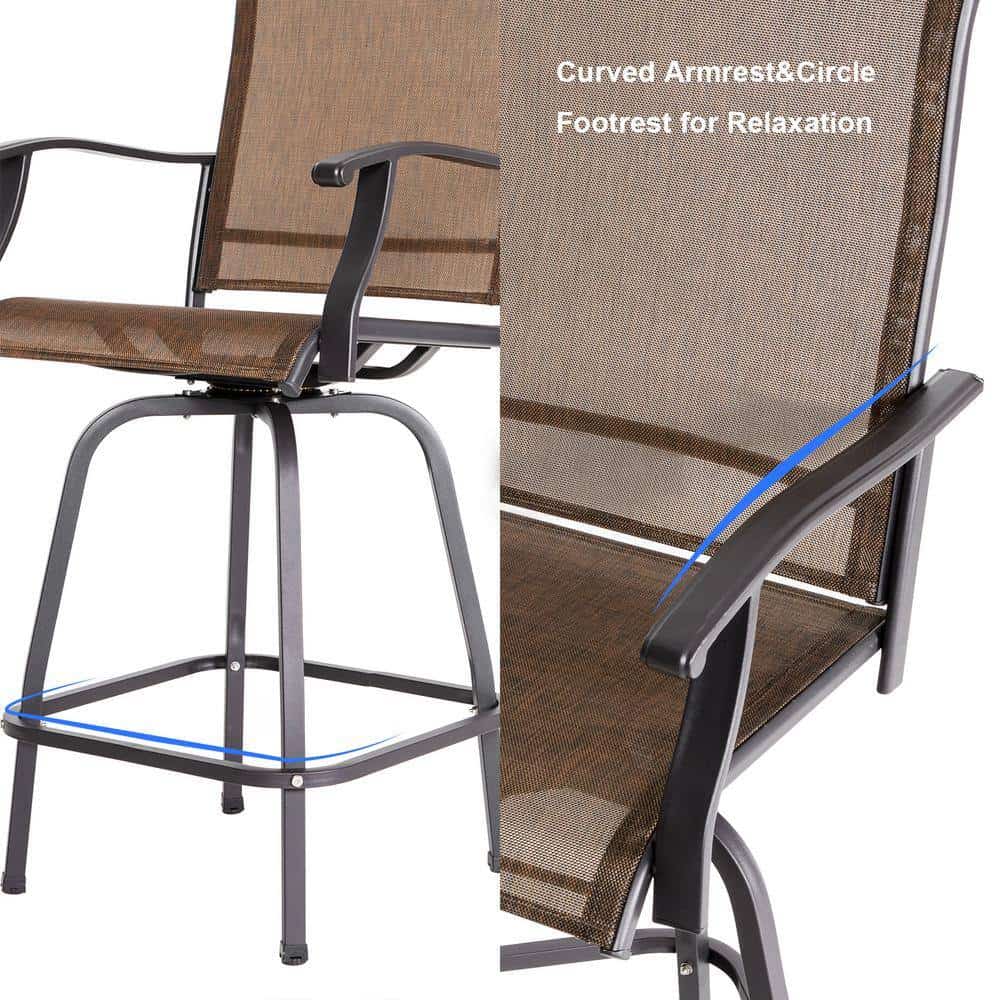 Nuu Garden Brown 5-Piece Metal Patio Outdoor Bar Set with High Swivel Bistro Chairs and Square Table