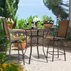 Nuu Garden Brown 5-Piece Metal Patio Outdoor Bar Set with High Swivel Bistro Chairs and Square Table
