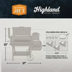 OKLAHOMA JOE'S 15202031 Highland Offset Charcoal Smoker and Grill in Black with 900 sq. in. Cooking Space