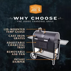 OKLAHOMA JOE'S 19302087 Judge Charcoal Smoker Grill in Black with 540 sq. in. Cooking Space