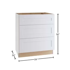 Home Decorators Collection Newport Pacific White Plywood Shaker Assembled Drawer Base Kitchen Cabinet 3 Drawer Sft Cl 24 in W x 24 in D x 34.5 in H