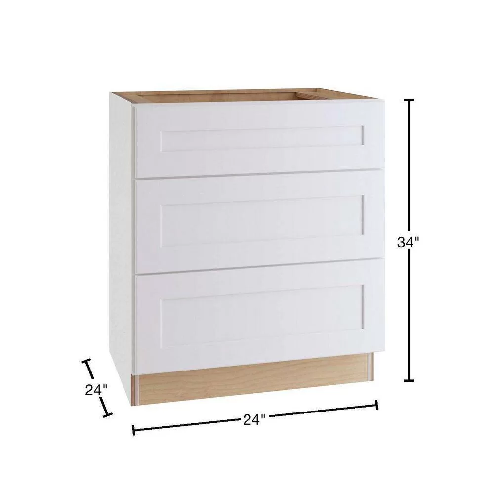 Home Decorators Collection Newport Pacific White Plywood Shaker Assembled Drawer Base Kitchen Cabinet 3 Drawer Sft Cl 24 in W x 24 in D x 34.5 in H