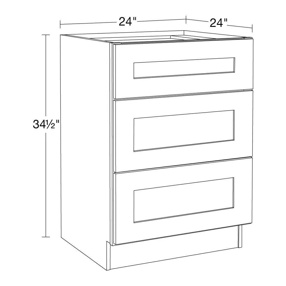 Home Decorators Collection Newport Pacific White Plywood Shaker Assembled Drawer Base Kitchen Cabinet 3 Drawer Sft Cl 24 in W x 24 in D x 34.5 in H