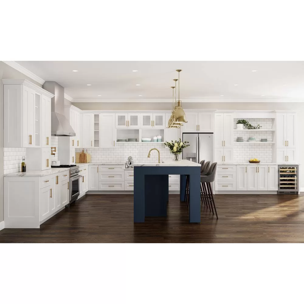 Home Decorators Collection Newport Pacific White Plywood Shaker Assembled Sink Base Kitchen Cabinet Soft Close 36 in W x 24 in D x 34.5 in H