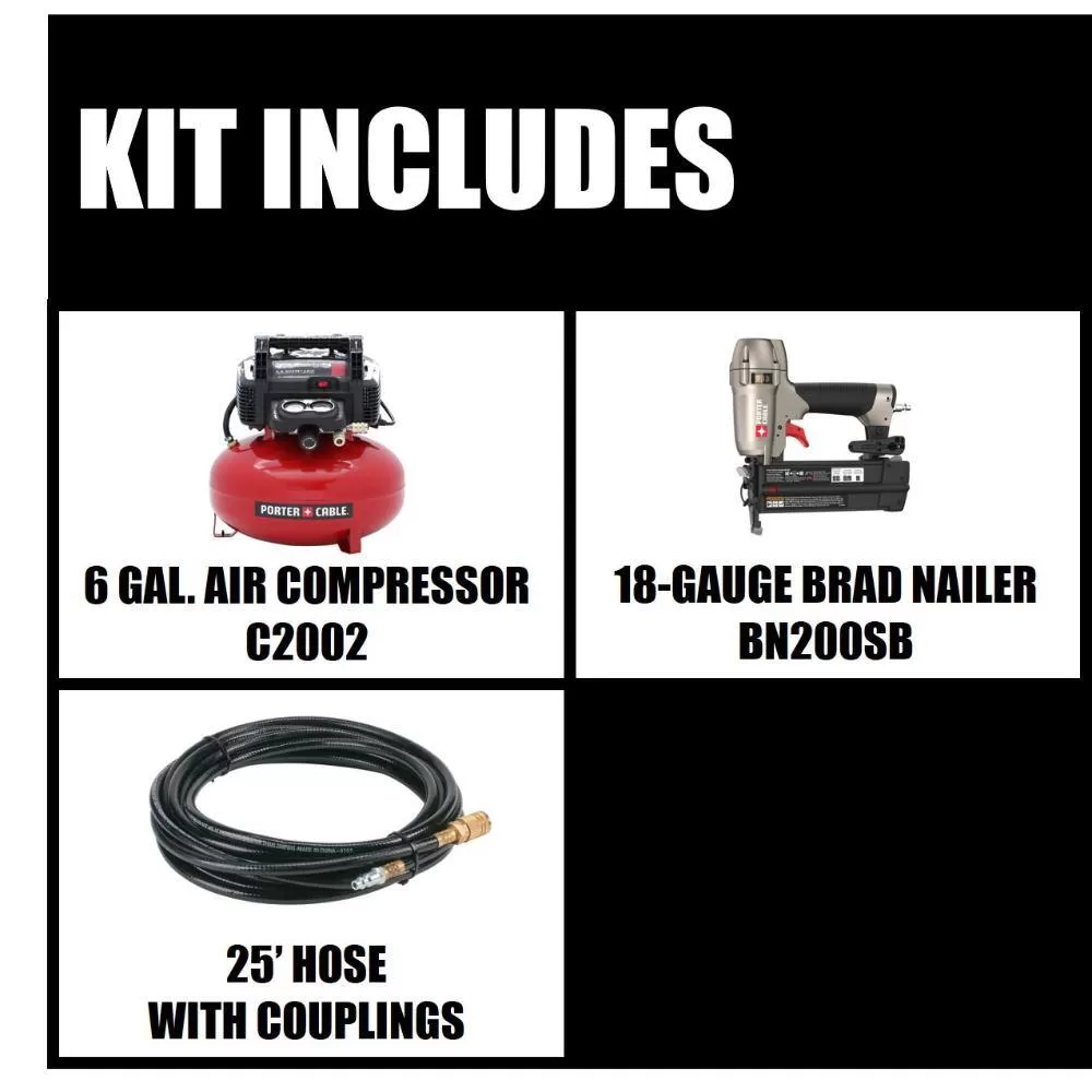 Porter-Cable PCFP12236 6 Gal. 150 PSI Portable Electric Air Compressor and 18-Gauge Brad Nailer Combo Kit