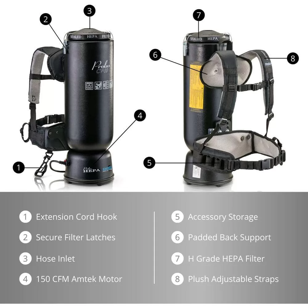 Prolux 19pl10qt 10 Qt. Commercial Backpack Vacuum Cleaner with 2-Year Warranty