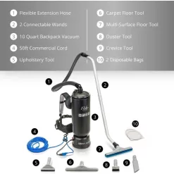 Prolux 19pl10qt 10 Qt. Commercial Backpack Vacuum Cleaner with 2-Year Warranty