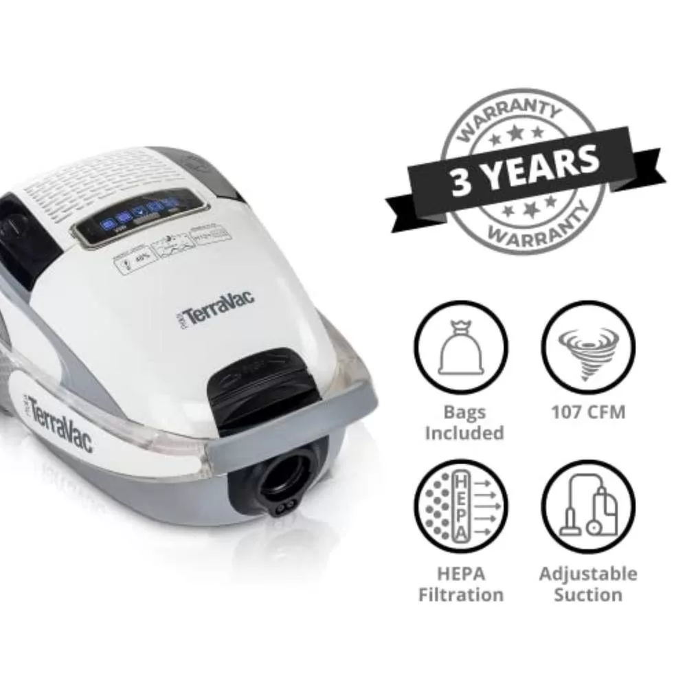 Prolux White TerraVac 5-Speed Quiet Canister Vacuum Cleaner with Sealed HEPA Filter
