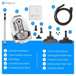 Prolux Tritan Canister Vacuum HEPA Sealed Hard Floor Vacuum with Powerful 12 Amp Motor