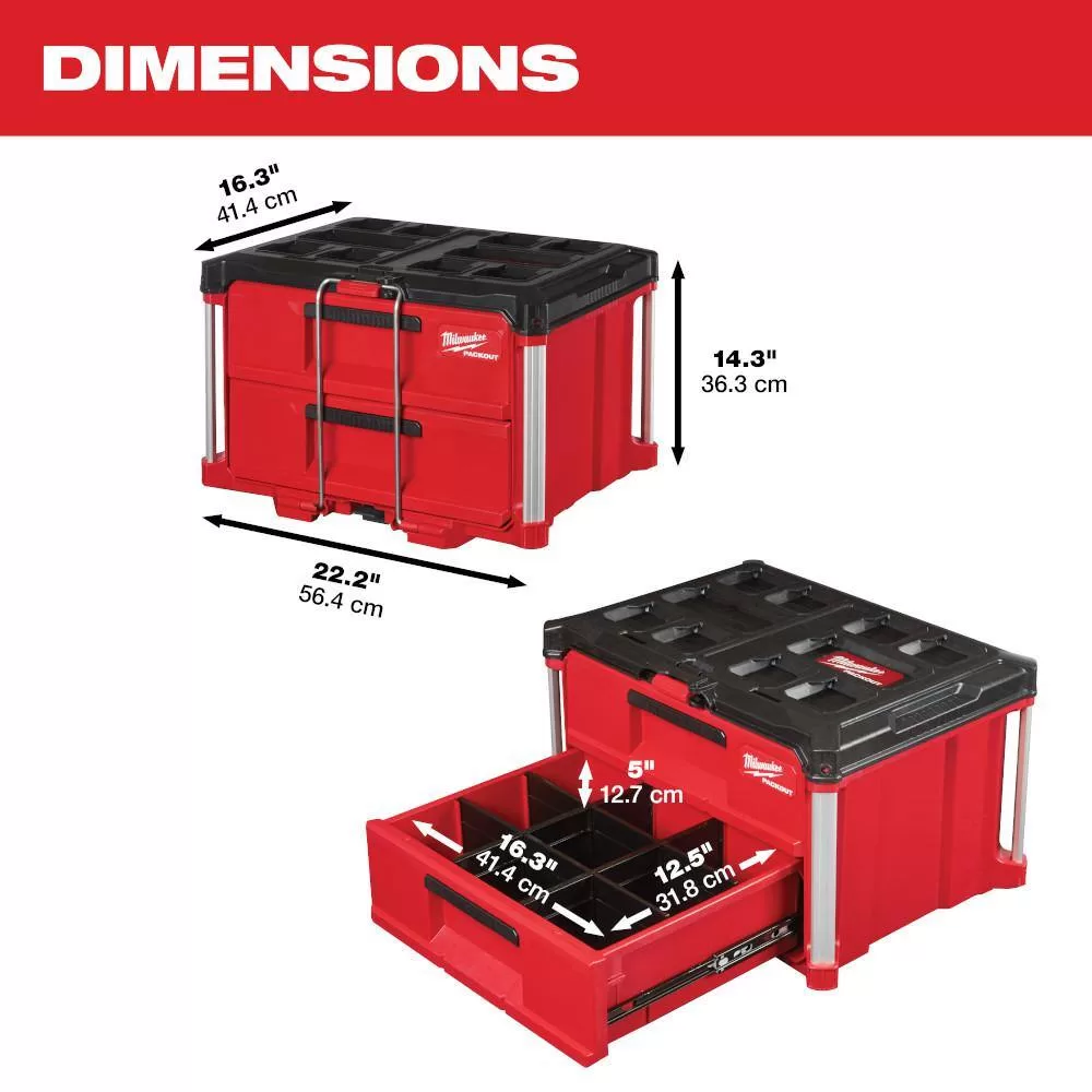 Milwaukee 48-22-8415-48-22-8442 PACKOUT 20 in. 2-Wheel Utility Cart with 2-Drawer Tool Box
