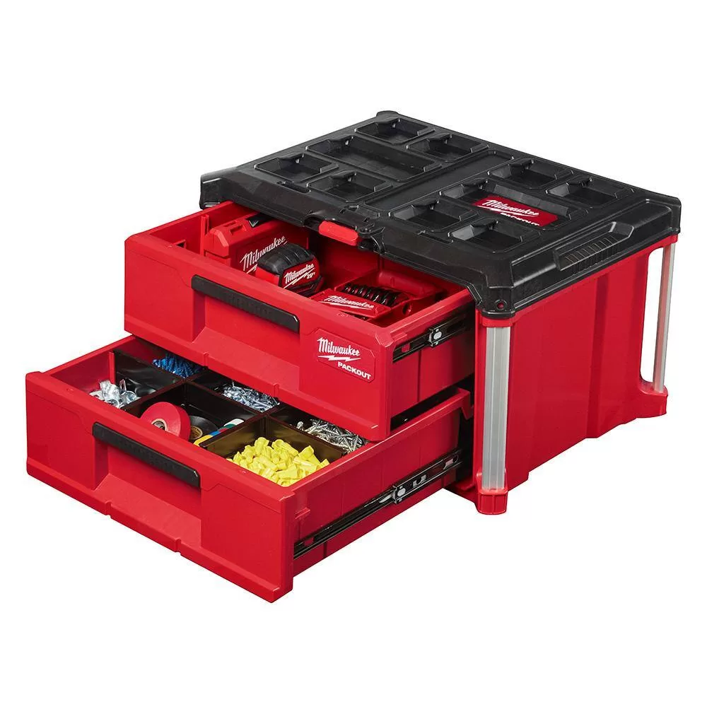 Milwaukee 48-22-8415-48-22-8442 PACKOUT 20 in. 2-Wheel Utility Cart with 2-Drawer Tool Box