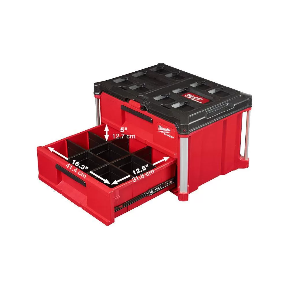 Milwaukee 48-22-8415-48-22-8442 PACKOUT 20 in. 2-Wheel Utility Cart with 2-Drawer Tool Box