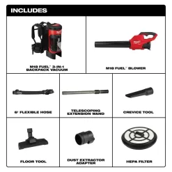 Milwaukee M18 FUEL 18-Volt Lithium-Ion Brushless 1 Gal. Cordless 3-in-1 Backpack Vacuum & M18 FUEL 120 MPH 450 CFM Handheld Blower