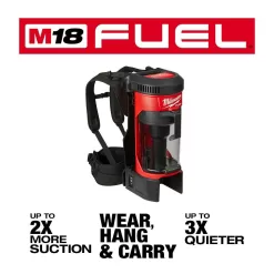 Milwaukee M18 FUEL 18-Volt Lithium-Ion Brushless 1 Gal. Cordless 3-in-1 Backpack Vacuum with 8.0 Ah Battery and Rapid Charger