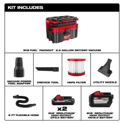Milwaukee M18 FUEL PACKOUT 18-Volt Lithium-Ion Cordless 2.5 Gal. Wet/Dry Vacuum w/M18 High Output 12.0Ah and (2) 3.0Ah Batteries