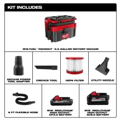 Milwaukee M18 FUEL PACKOUT 18-Volt Lithium-Ion Cordless 2.5 Gal. Wet/Dry Vacuum with M18 HIGH OUTPUT XC 8.0 Ah and 3 Ah Batteries