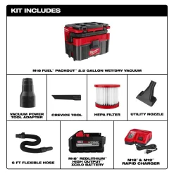 Milwaukee M18 FUEL PACKOUT 18-Volt Lithium-Ion Cordless 2.5 Gal. Wet/Dry Vacuum Kit with 8.0 Ah Battery and Charger