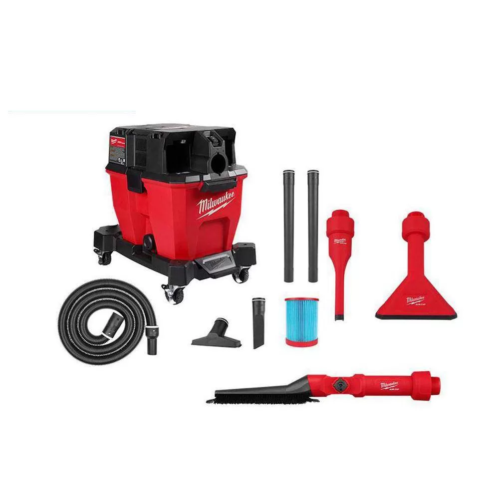 Milwaukee M18 FUEL 9 Gal. Cordless Dual-Battery Wet/Dry Shop Vacuum w/AIR-TIP 1-1/4 in. - 2-1/2 in. Brush, Crevice and Nozzle Kit