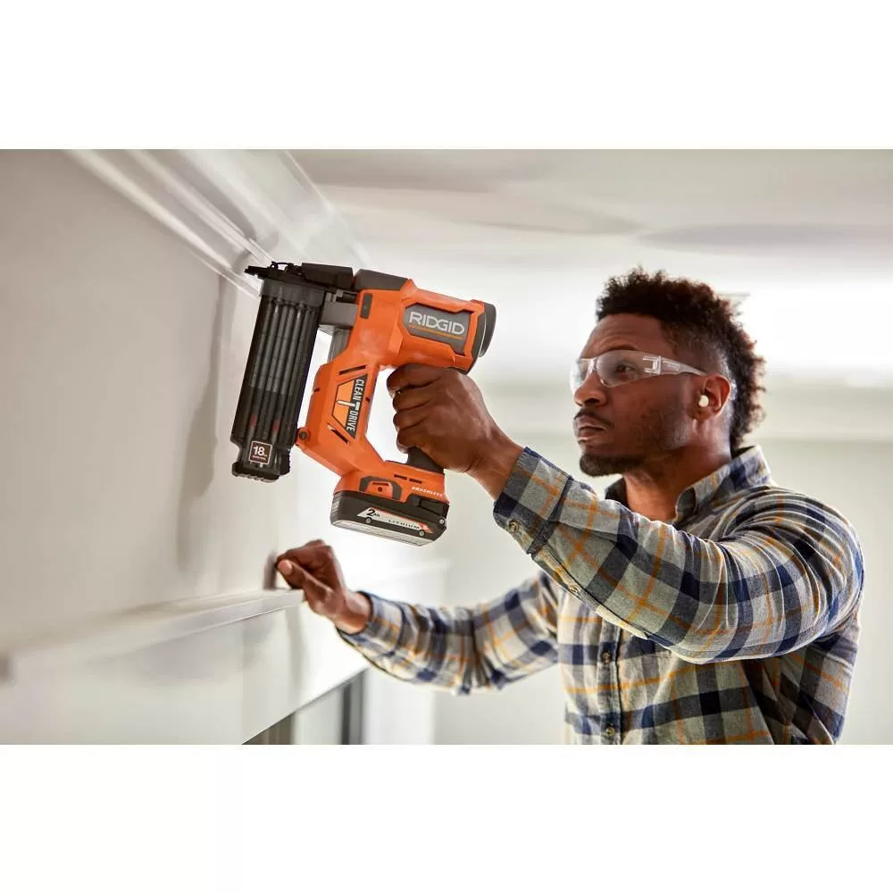 RIDGID R09891B-AC87004 18V Brushless Cordless 18-Gauge 2-1/8 in. Brad Nailer with 4.0 Ah Lithium-Ion Battery