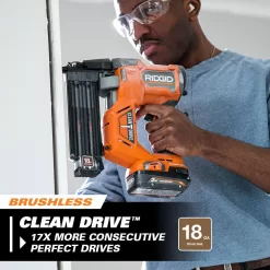 RIDGID R09891B-AC87004 18V Brushless Cordless 18-Gauge 2-1/8 in. Brad Nailer with 4.0 Ah Lithium-Ion Battery