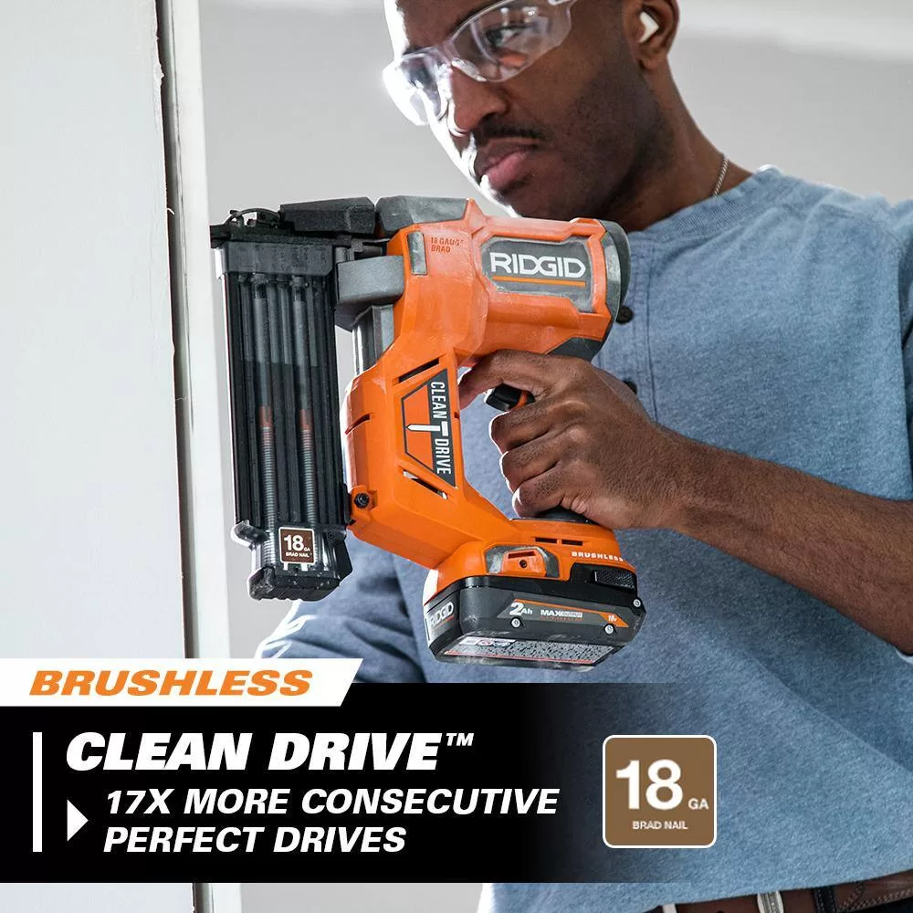 RIDGID R09891B-AC87004 18V Brushless Cordless 18-Gauge 2-1/8 in. Brad Nailer with 4.0 Ah Lithium-Ion Battery