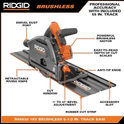 RIDGID R48630B 18V Brushless Cordless 6-1/2 in. Track Saw (Tool Only)