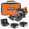 RIDGID R8658B-AC93044SBN 18V Brushless Cordless 7-1/4 in. Rear Handle Circular Saw with (2) 4.0 Ah Batteries, Charger, and Bag