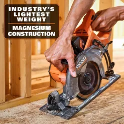 RIDGID R8658B-AC93044SBN 18V Brushless Cordless 7-1/4 in. Rear Handle Circular Saw with (2) 4.0 Ah Batteries, Charger, and Bag