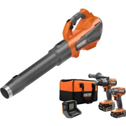 RIDGID R01601B-R9209 18V Brushless Cordless 510 CFM 110 MPH Blower with 2-Tool Combo Kit, (2) Batteries and Charger