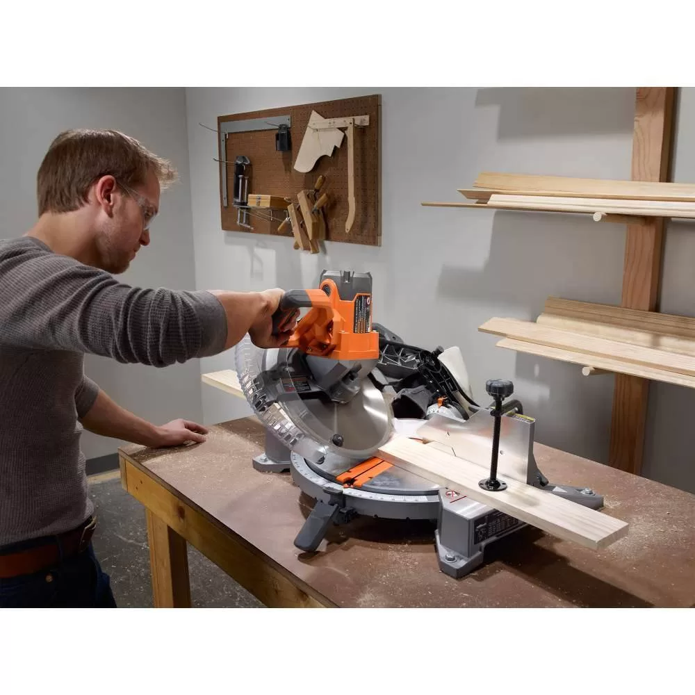 RIDGID R4123-AC9960 15 Amp Corded 12 in. Dual Bevel Miter Saw with Professional Compact Miter Saw Stand