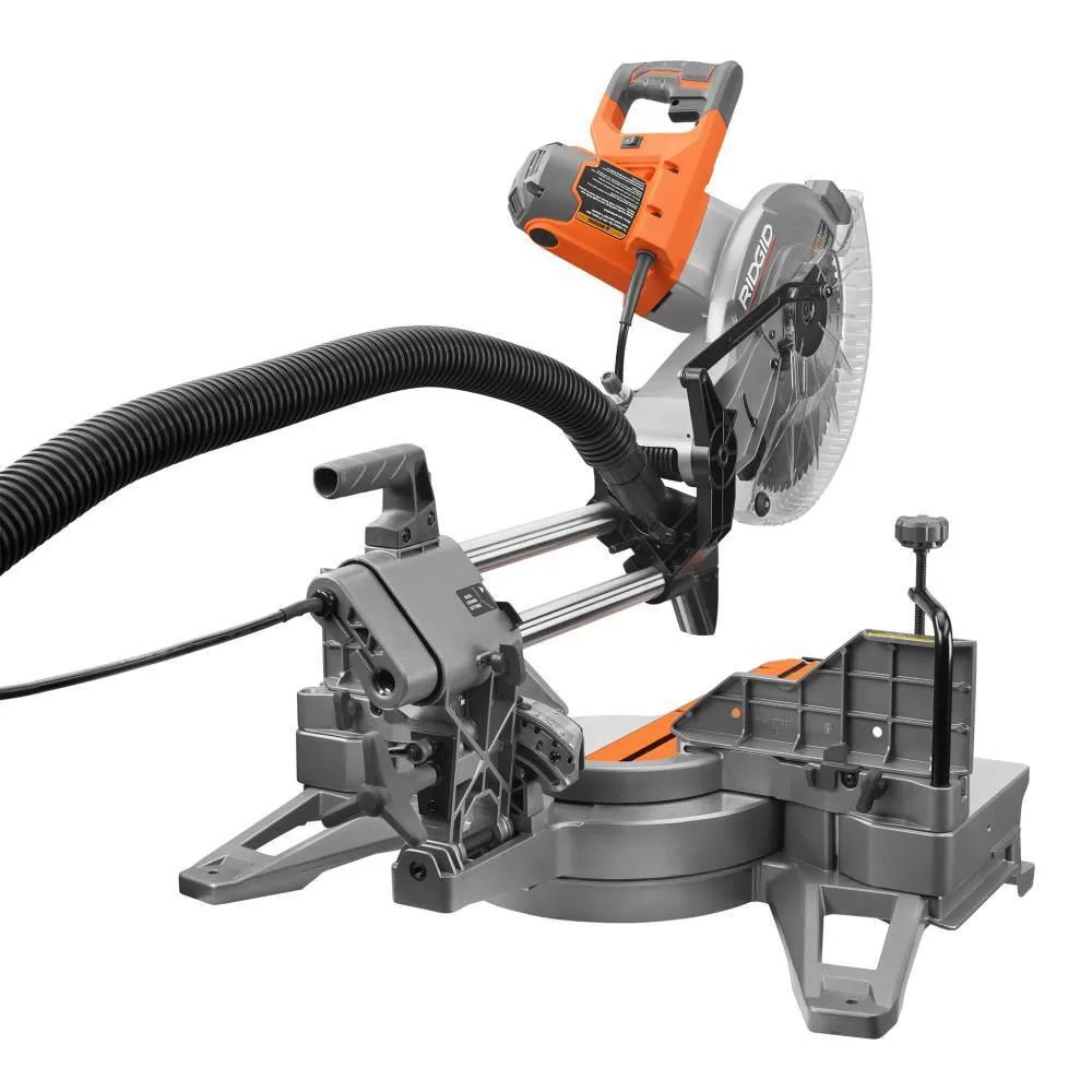 RIDGID 15 Amp 12 in. Corded Dual Bevel Sliding Miter Saw with 70 Deg. Miter Capacity with Professional Compact Miter Saw Stand