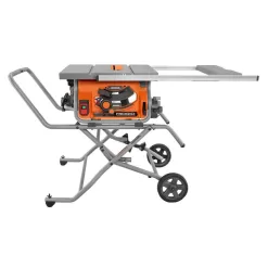 RIDGID R4514-R4222-AC9960 15 Amp 10 in. Portable Corded Pro Jobsite Table Saw with Stand, 12 in. Dual Bevel Sliding Miter Saw, & Compact Stand