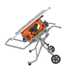 RIDGID R4514-R4222-AC9960 15 Amp 10 in. Portable Corded Pro Jobsite Table Saw with Stand, 12 in. Dual Bevel Sliding Miter Saw, & Compact Stand
