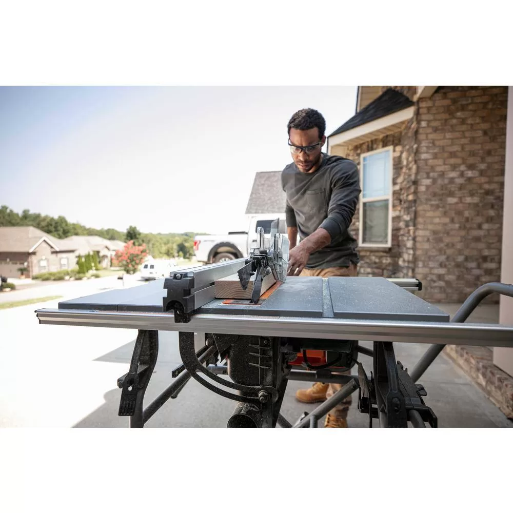 RIDGID R4514-R4222-AC9960 15 Amp 10 in. Portable Corded Pro Jobsite Table Saw with Stand, 12 in. Dual Bevel Sliding Miter Saw, & Compact Stand