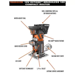RIDGID 18V Cordless 2-Tool Combo Kit with Compact Band Saw and OCTANE Brushless Compact Fixed Base Router (Tools Only)