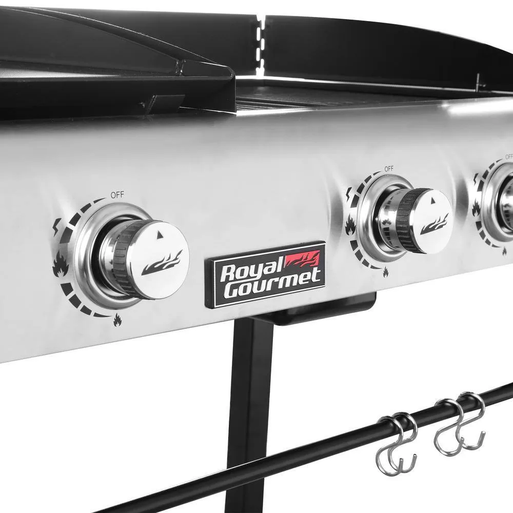 Royal Gourmet GD401 4-Burners Portable Propane Gas Grill and Griddle Combo Grills in Black with Side Tables