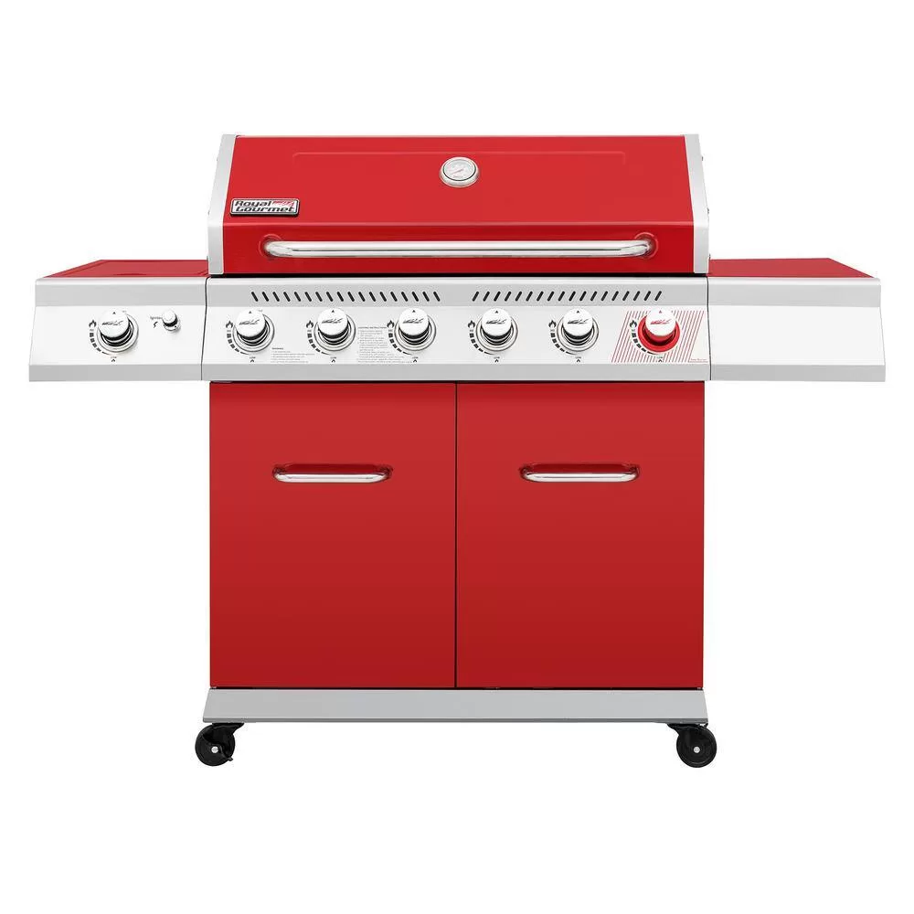 Royal Gourmet GA6402R 6-Burner BBQ Liquid Propane Gas Grill with Sear Burner and Side Burner in Red