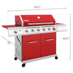 Royal Gourmet GA6402R 6-Burner BBQ Liquid Propane Gas Grill with Sear Burner and Side Burner in Red