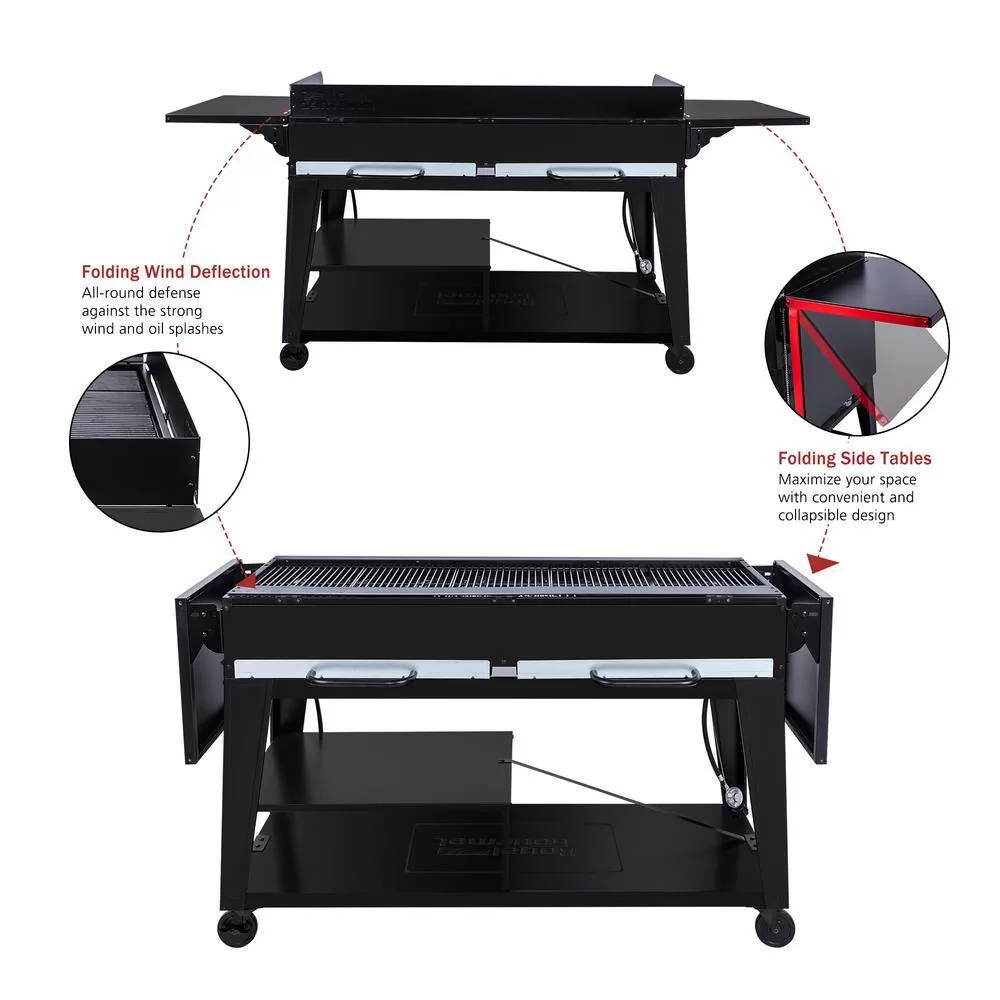 Royal Gourmet GB8003 8-Burner Event Propane Gas Grill with 2 Folding Side Tables in Black