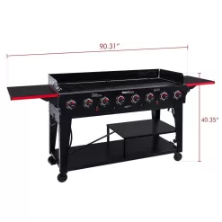 Royal Gourmet GB8003 8-Burner Event Propane Gas Grill with 2 Folding Side Tables in Black