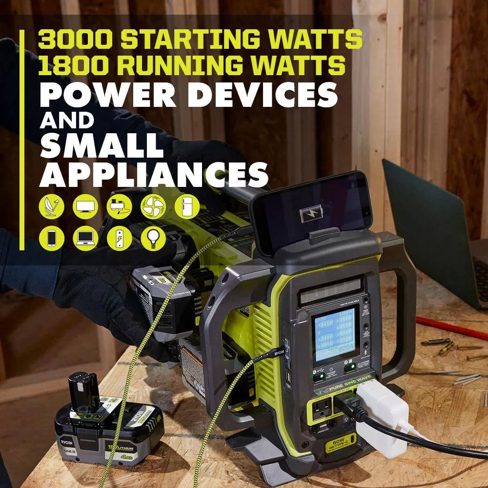RYOBI RYI818BT ONE+ 1800-Watt Power Station Battery Inverter Push Button Battery Generator/8-Port Charger (Tool-Only)