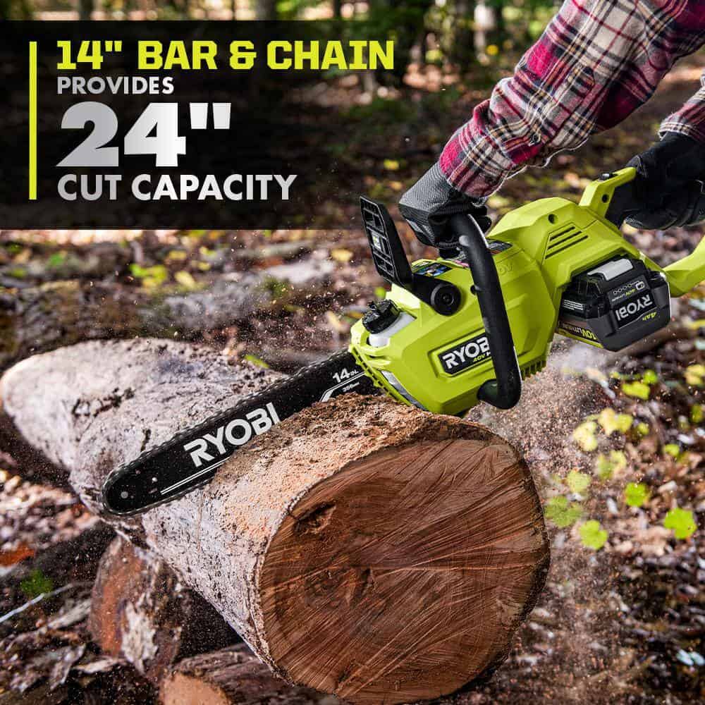 RYOBI RY405100-2B 40V HP Brushless 14 in. Battery Chainsaw with (2) 4.0 Ah Batteries and Charger