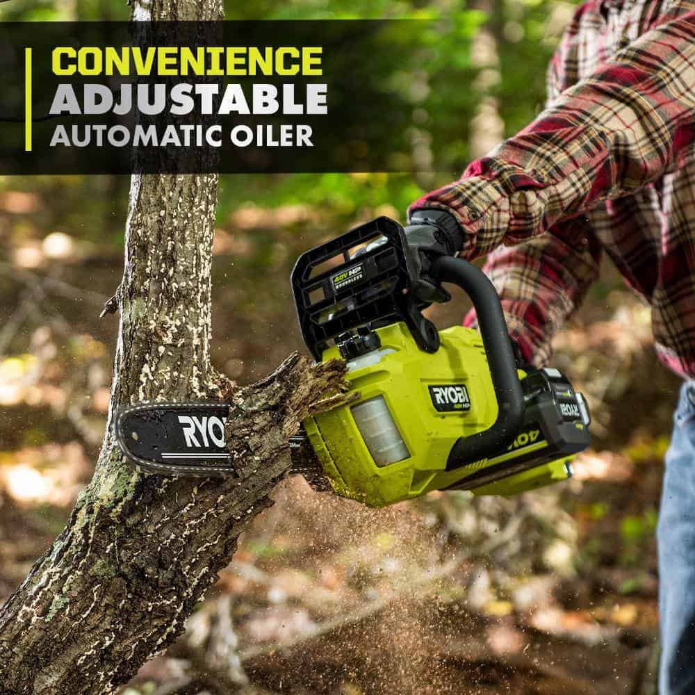 RYOBI RY405100-2B 40V HP Brushless 14 in. Battery Chainsaw with (2) 4.0 Ah Batteries and Charger