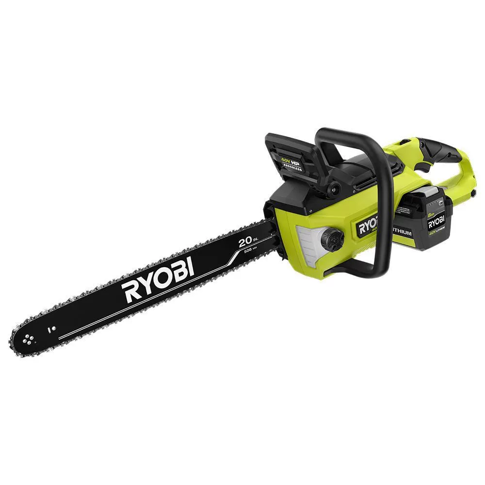 RYOBI RY405110 40V HP Brushless 20 in. Battery Chainsaw with 8.0 Ah Battery and Rapid Charger