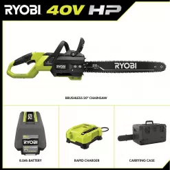 RYOBI RY405110 40V HP Brushless 20 in. Battery Chainsaw with 8.0 Ah Battery and Rapid Charger