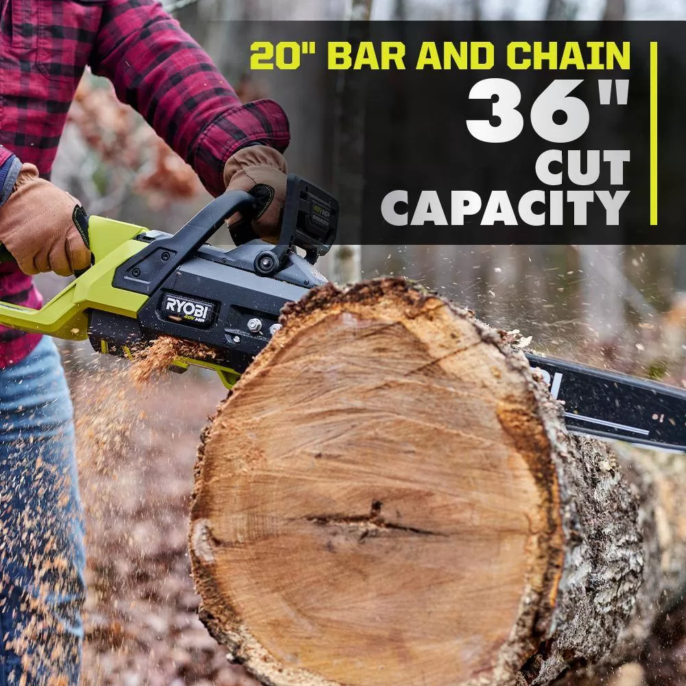 RYOBI RY405110 40V HP Brushless 20 in. Battery Chainsaw with 8.0 Ah Battery and Rapid Charger