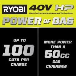 RYOBI RY405110 40V HP Brushless 20 in. Battery Chainsaw with 8.0 Ah Battery and Rapid Charger